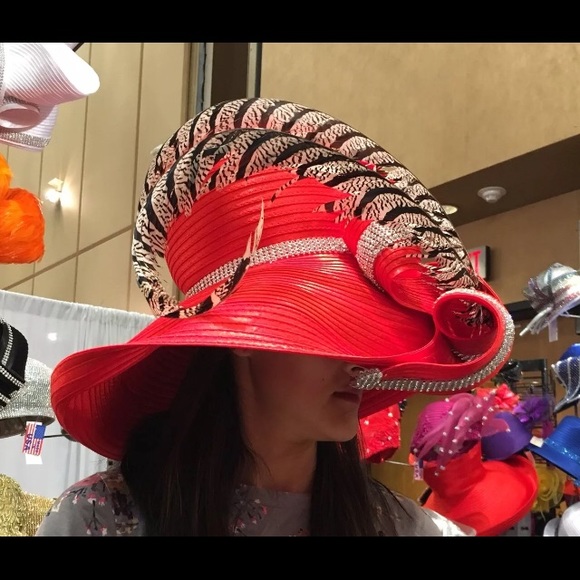 NEW STUNNING CHARM NY RHINESTONE RED CHURCH HAT - Picture 3 of 5